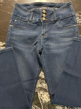Bella High-Rise Dark Indigo Jeans with Gold Buttons